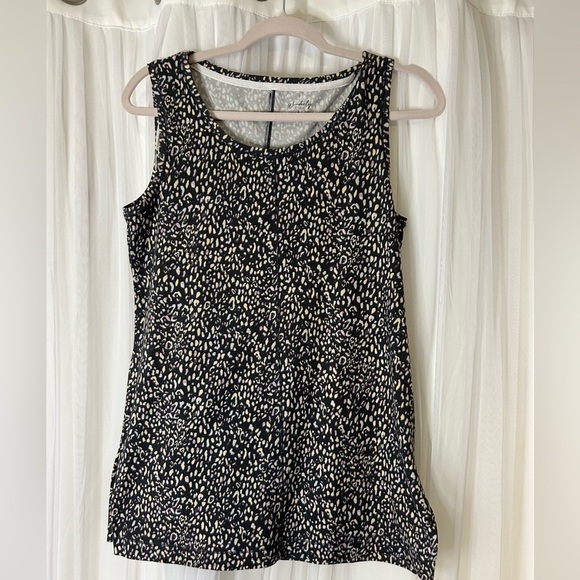 Wonderly Tops - Wonderly Black and Cream Animal Print Tank Top
